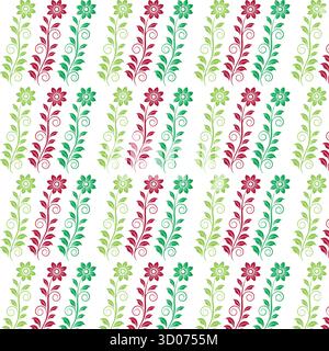 Nahtloses Blumenmuster mit roten und grünen Blüten Stock Vektor