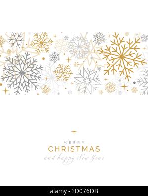 Weihnachtskarte, goldene und silberne Schneeflocken und Sterne Stock Vektor