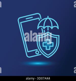 Sichere Gesundheit App mobile Versicherung Schirm digitale Krankenversicherung auf Handy Konzept Stock Vektor