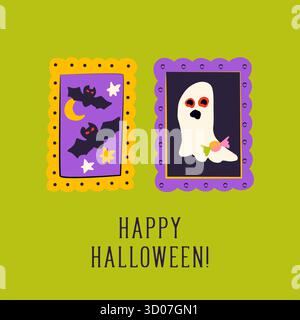 Halloween-Grußkarte Mit Geisterfledermaus Stock Vektor