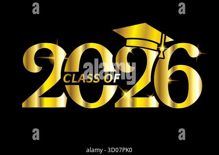 Gold Class of 2026 Textlogo für den Abschluss Herzlichen Glückwunsch Stock Vektor