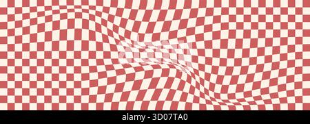 Ein rotes und beigefarbenes Muster für einen groovigen, nahtlosen Hintergrund mit Retro- oder abstraktem Schachbrettmuster. Stock Vektor