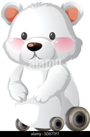 Entzückendes Cartoon Eisbär Spielzeug mit Rädern, weiche Pastellfarben, Vorderansicht, Vektorstil Stock Vektor