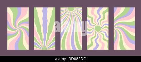 Grooviges Set Mit Abstraktem Sonnenmuster In Pastellfarben Stock Vektor