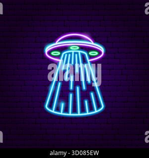 Neon-UFO-Raumschiff-Schild Stock Vektor