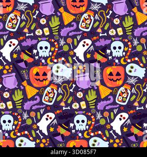 Skizzieren Sie Das Nahtlose Halloween-Muster Stock Vektor