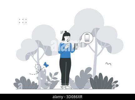 Frau überprüft draußen den Akkualarm. Vektorabbildung Stock Vektor