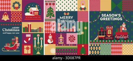 Retro Christmas Train Illustration Vektor Stock Vektor