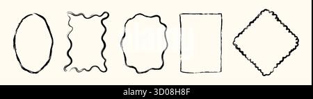 Moderne, skurrile, handgezeichnete, wellenförmige Rahmen, verdrehte Ränder mit schlichter dekorativer Umrandung. Konzept eines zeitgenössischen minimalen Posterdesigns, Kartenlayout Stock Vektor