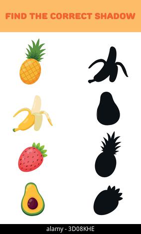 Finden Sie den richtigen Schatten. Lernspiele für Kinder. Vektorabbildung. Stock Vektor