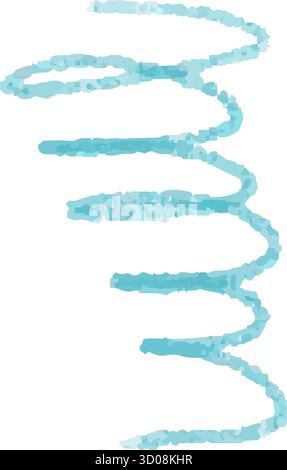 Blaue Weihnachtsgirlande Spiralvektor Buntstift Illustration. Festliche saisonale Elemente in handgezeichnetem, naivem Farbstift, isoliert auf weiß. Stock Vektor