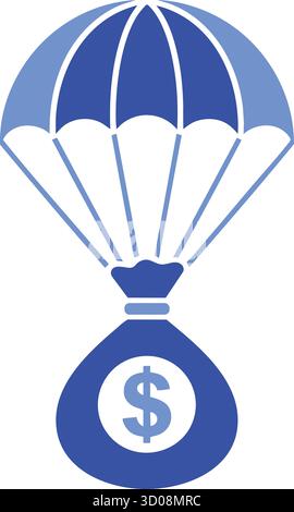 Blauer Fallschirm mit Geldbeutel, Symbol für finanzielles Sicherheitsnetz Stock Vektor