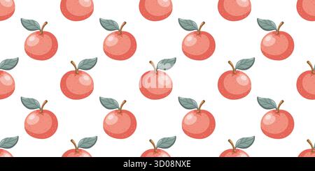 Nahtloses Muster mit Cartoon-Mandarinen auf weißem Hintergrund. Hintergrund der Vektorfrucht. Stock Vektor