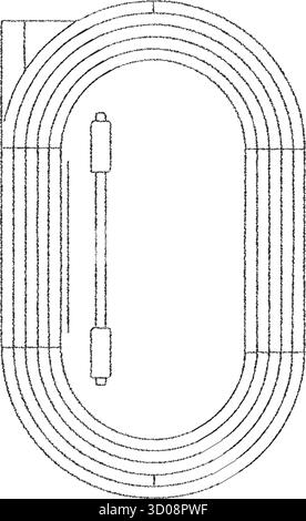 Eine von oben gezogene Leichtathletikbahn im Stadionstil mit konzentrischen Bahnen und Geraden, die durch enge Kurven verbunden sind Stock Vektor