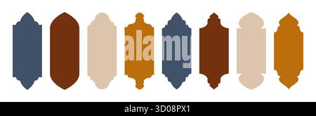 Islamische Fensterrahmen isoliert auf weißem Hintergrund. Flache Vektor-Illustration von traditionellen arabischen Grenzformen, Vintage-Moscheebögen, muslimische Architektur Design Elemente, Ramadan Tor Dekor Stock Vektor