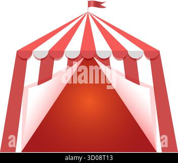 Rot-weißes Zirkuszelt mit Flagge oben Stock Vektor
