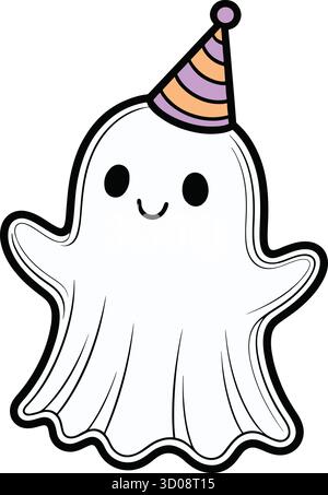 Niedlicher Geisterparty-Charakter. Halloween Vektor Hand Gezeichnet Design Element. Stock Vektor