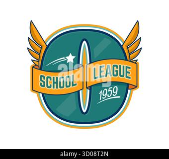 Varsity Sport Letter O, College Club Patch Label. University Campus Team Vintage Emblem Vektor-Abzeichen, Sport Champion Label Print. Varsity-Athletic-League-Typographie-Patch mit orangenem Band und Flügeln Stock Vektor