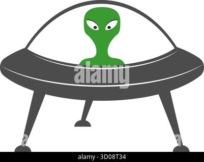 Ein Alien sitzt in einer fliegenden Untertasse. Stock Vektor