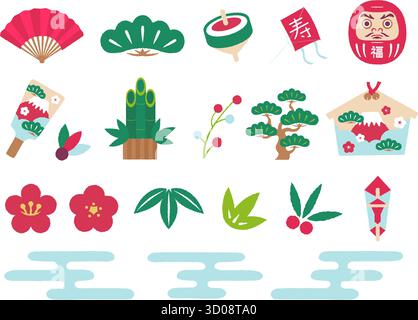 Vektor-Illustration Set für Neujahrsgrußkarten Stock Vektor