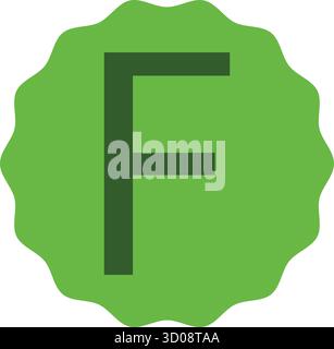 Grüner Buchstabe F im grünen Kreis – modernes Vektor-Alphabet-Design. Perfekt für Schulungsmaterialien, Typografie, Logoerstellung und kreative Projekte. Stock Vektor