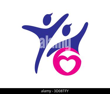 Glücklicher Mann auf Rollstuhl begleitet mit Hilfe, kombiniert mit Love Shape als Symbolisierung von Behinderung und Gemeindepflege Stock Vektor