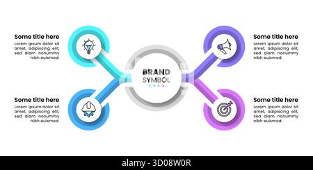 Infografik-Vorlage mit Symbolen und 4 Optionen oder Schritten. Kreise. Kann für Workflow-Layout, Diagramm, Banner, webdesign verwendet werden. Vektorgrafik Stock Vektor