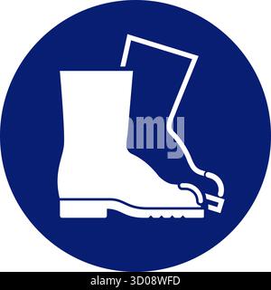 Klassische Schuhe Arbeitsstiefel Schuh Schutz erforderlich Warnung Achtung Achtung Zeichen in blauem Kreis Symbol Vektor isoliert auf transparentem Hintergrund Stock Vektor