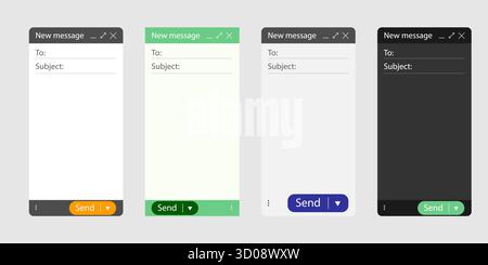 Layout der E-Mail-Schnittstelle des Webbrowsers. Leeres Modell der Nachrichtenseite mit Schaltfläche „Senden“ und Textfeld. Fenster-Vektorvorlage für Computer und Smartphone-ui für Stock Vektor