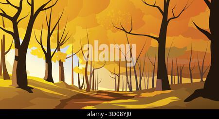 Ein herbstlicher Waldweg mit goldenen Bäumen Stock Vektor