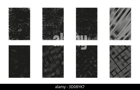 Abstrakte Grunge-Textur mit Pinselstrichen, Kratzern, Flecken und Schraffurlinien. Vintage-Textur-Illustration in Schwarz-weiß, handgezeichnetes Muster Stock Vektor