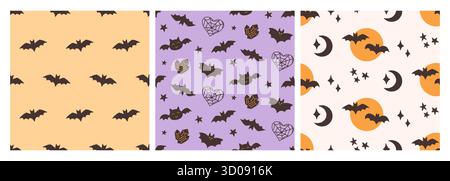 Niedliche Halloween Fledermäuse Vektor Nahtlose Muster Set Stock Vektor