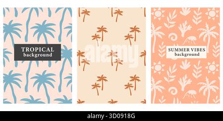 Palm Tree Tropical Summer Backgrounds Kollektion Stock Vektor
