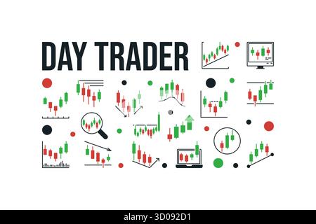 Day Trader Vektor Kryptowährung Trading Konzept horizontales Banner in flacher Form Stock Vektor