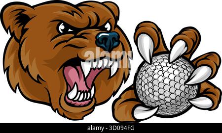 Bär Hält Golf Ball Sport Maskottchen Stock Vektor