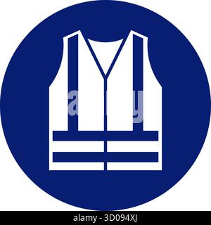 Klassische Sicherheitsweste Hi Vis viz Kleidung erforderlich Arbeitsplatz Symbol Zeichen in blauem Kreis Symbol Vektor isoliert auf transparentem Hintergrund Stock Vektor