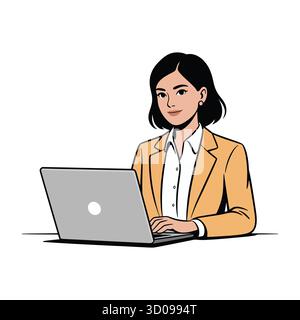 Geschäftsfrau, die an Laptop-Computern arbeitet, in einem professionellen Büroumfeld Stock Vektor