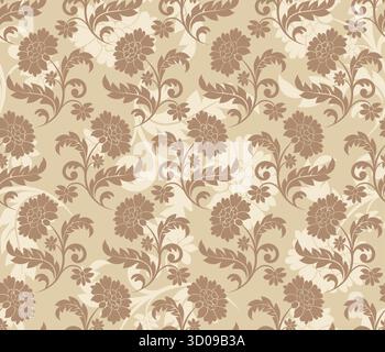 Hellbraunes nahtloses Blumenmuster auf beigefarbenem Hintergrund Stock Vektor