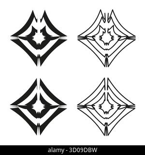 Abstrakte Diamantsymbole. Vier Pfeilformen. Einfache schwarze Grafik. Geometrische Vektorelemente. EPS 10. Stock Vektor