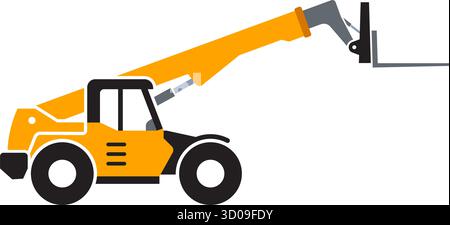 Einfache Konstruktion Lader Greifvorrichtung Ausleger Hubwagen gelbes Baufahrzeugsymbol Seitenansicht Symbolvektor isoliert auf transparentem Hintergrund Stock Vektor