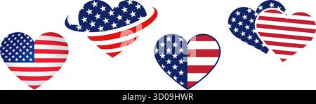 USA amerikanische Flagge in Herzform Symbol Flagge Set Tshirt Grafik Design Vektor auf transparentem Hintergrund Stock Vektor