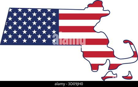 massachusetts MA State Map Form mit USA american Flag vereinfachte USA Vektor isoliert auf transparentem Hintergrund Stock Vektor