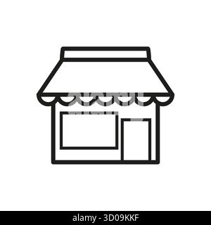 Symbol „Shop Building“. Symbol für Einzelhandelsgeschäfte. Handelsmarktschild. Vektorlinienzeichnung. EPS 10. Stock Vektor