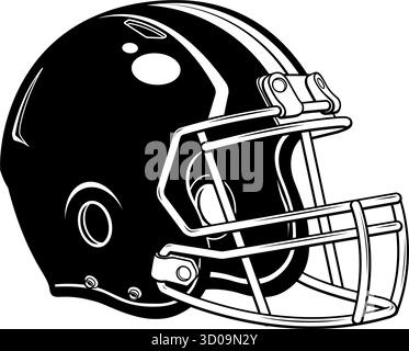 Einfacher klassischer american Football Gridiron Helm Zeichnen Symbol Logo schwarz und weiß Silhouettenvektor isoliert auf transparentem Hintergrund Stock Vektor