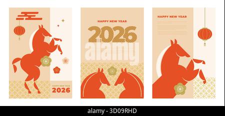 Vertikaler Hintergrund des Lunar-Neujahrs, Banner, Vorlage für Social-Media-Geschichten. Chinesisches Neujahr 2024, Jahr des Drachen. Geometrischer moderner Vektorstil Stock Vektor