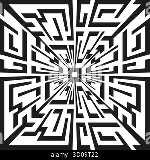 Geometrisches Labyrinth. Abstraktes Labyrinth-Design. Radiale visuelle Textur. Vektor-Puzzle-Hintergrund. EPS 10. Stock Vektor