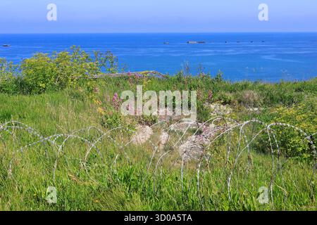 Frankreich, Calvados (14), Arromanches-les-Bains, ehemaliger Standort eines deutschen Maschinengewehrs während des Zweiten Weltkriegs Stockfoto