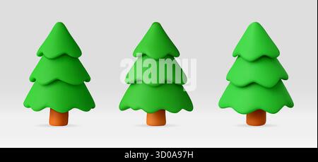 Set aus drei grünen 3D-Tannenbäumen Stock Vektor