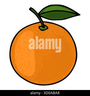 Eine lebendige Vektor-Illustration einer einzelnen, saftigen Mandarine mit einem markanten grünen Blatt und Stiel, die eine strukturierte Schale zeigt. Stock Vektor