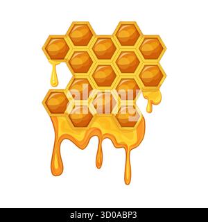 Honigwaben mit Honig. Niedlicher farbenfroher Zeichentrickhintergrund. Stock Vektor
